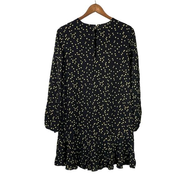 Theory Black & Yellow Star Print Silk Long Sleeve Flare Mini Dress - Picture 12 of 14